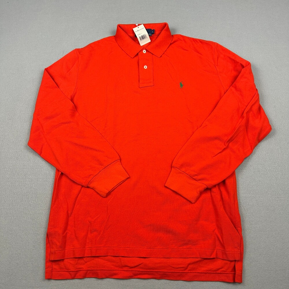 Vintage Polo Ralph Lauren Shirt Men Large Orange Long Sleeve Pique Polo Pony L *